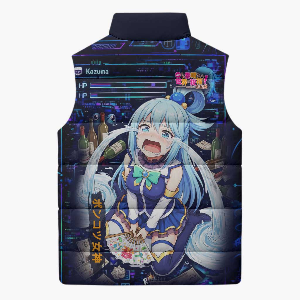 Aqua Axis Order High Priestess Sleeveless Puffer Jacket Retro Anime RPG Interface Style