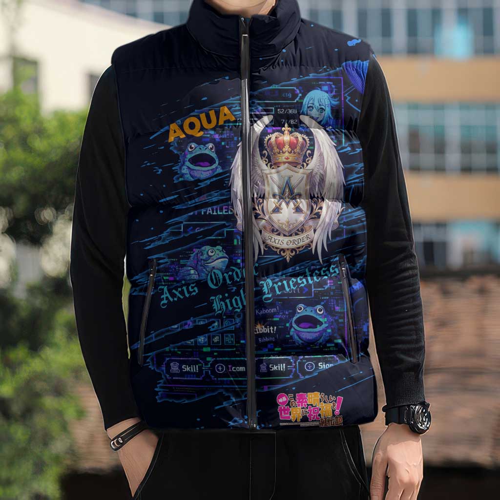 Aqua Axis Order High Priestess Sleeveless Puffer Jacket Retro Anime RPG Interface Style