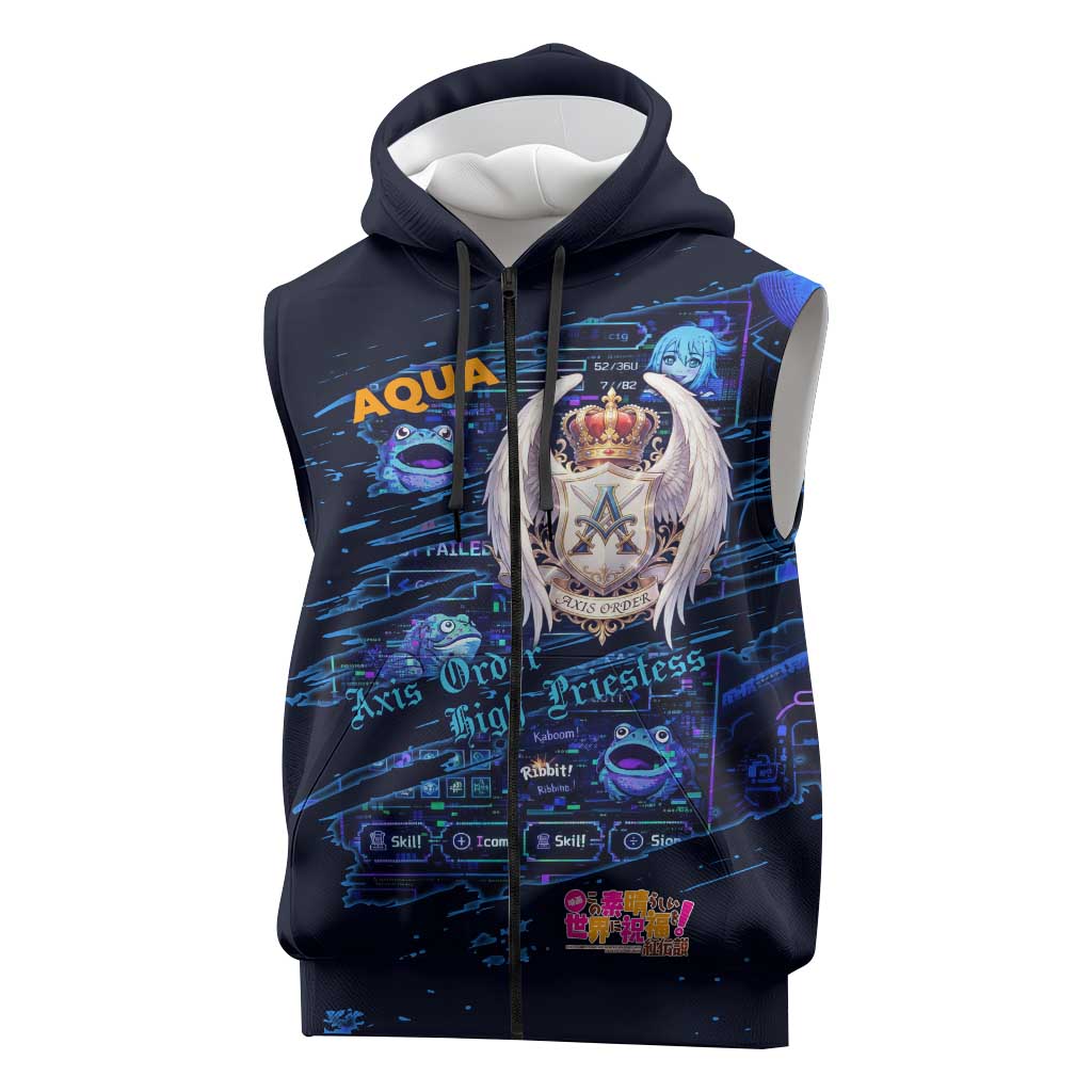 Aqua Axis Order High Priestess Sleeveless Zip Hoodie Retro Anime RPG Interface Style