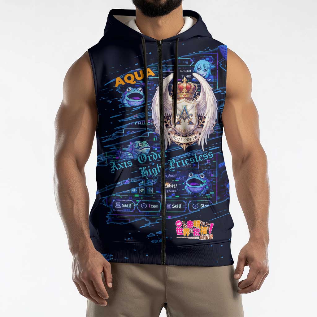 Aqua Axis Order High Priestess Sleeveless Zip Hoodie Retro Anime RPG Interface Style