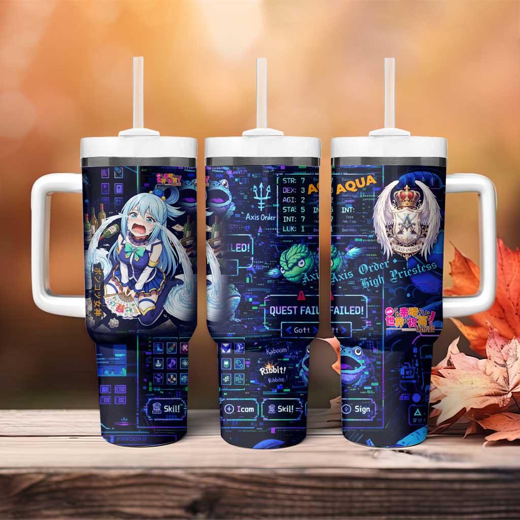 Aqua Axis Order High Priestess Tumbler With Handle Retro Anime RPG Interface Style