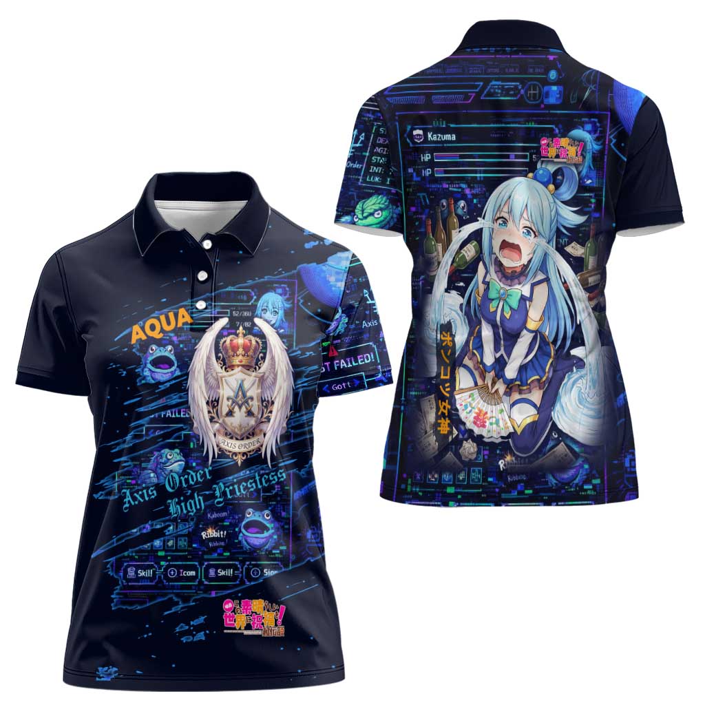 Aqua Axis Order High Priestess Women Polo Shirt Retro Anime RPG Interface Style
