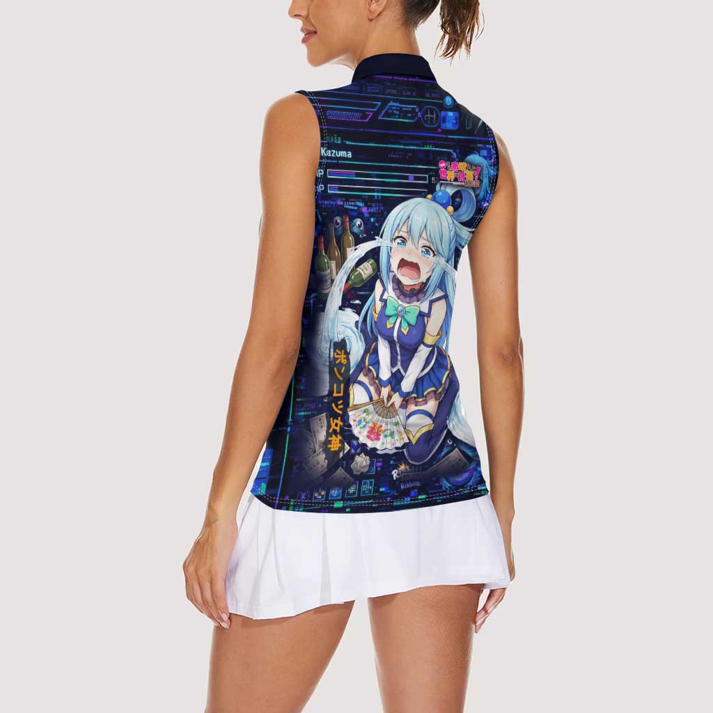 Aqua Axis Order High Priestess Women Sleeveless Polo Shirt Retro Anime RPG Interface Style