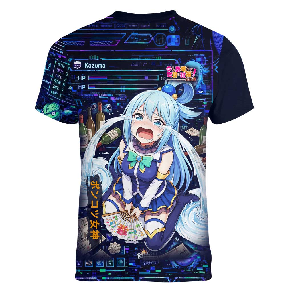 Aqua Axis Order High Priestess Women V-Neck T-Shirt Retro Anime RPG Interface Style
