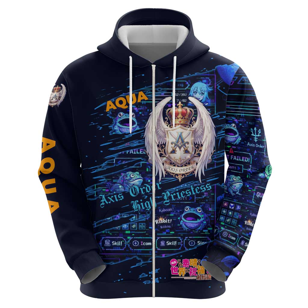 Aqua Axis Order High Priestess Zip Hoodie Retro Anime RPG Interface Style
