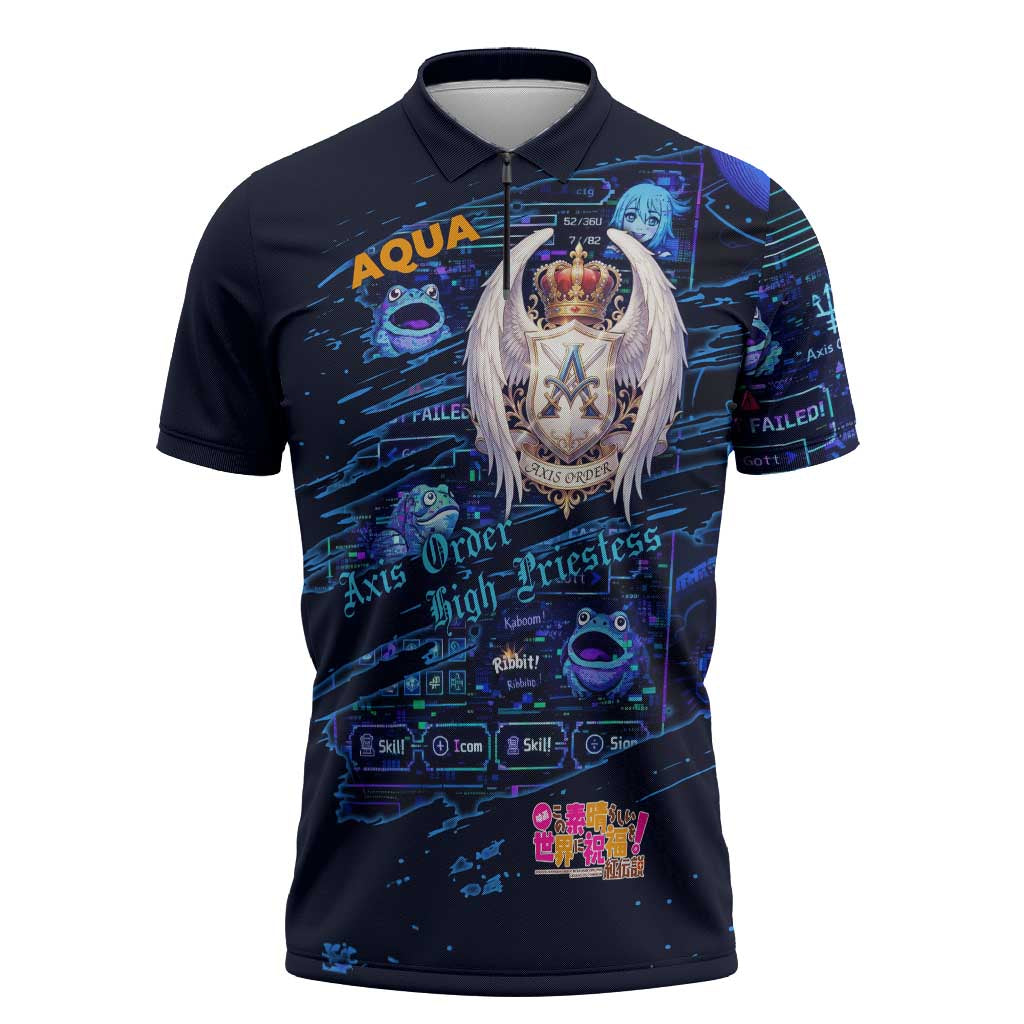 Aqua Axis Order High Priestess Zipper Polo Shirt Retro Anime RPG Interface Style