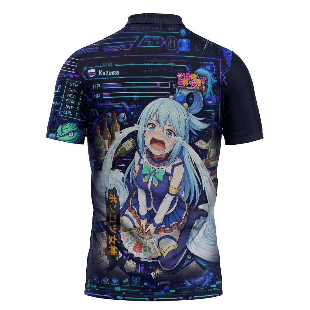 Aqua Axis Order High Priestess Zipper Polo Shirt Retro Anime RPG Interface Style