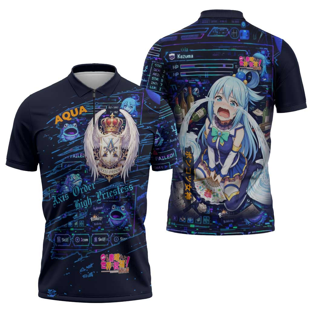 Aqua Axis Order High Priestess Zipper Polo Shirt Retro Anime RPG Interface Style