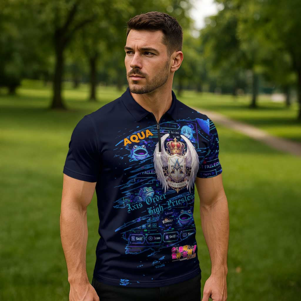 Aqua Axis Order High Priestess Zipper Polo Shirt Retro Anime RPG Interface Style