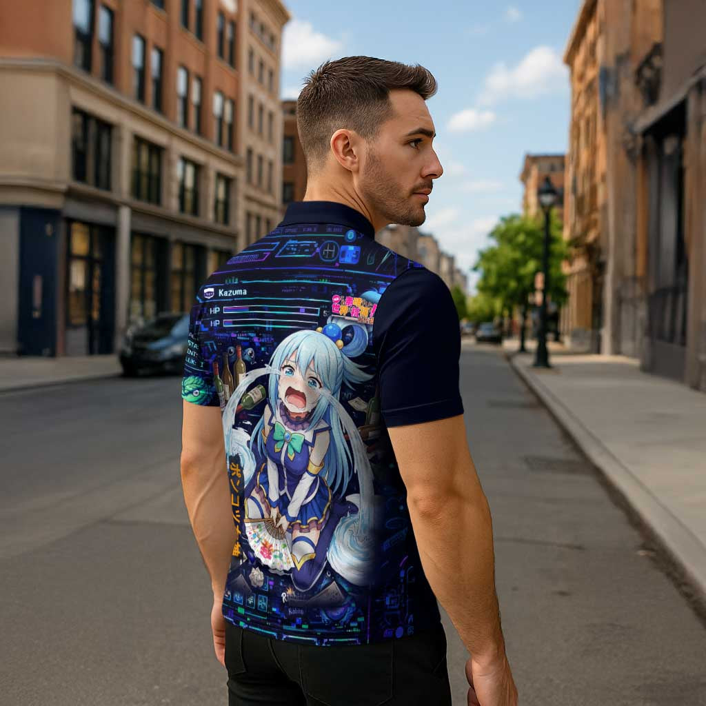 Aqua Axis Order High Priestess Zipper Polo Shirt Retro Anime RPG Interface Style