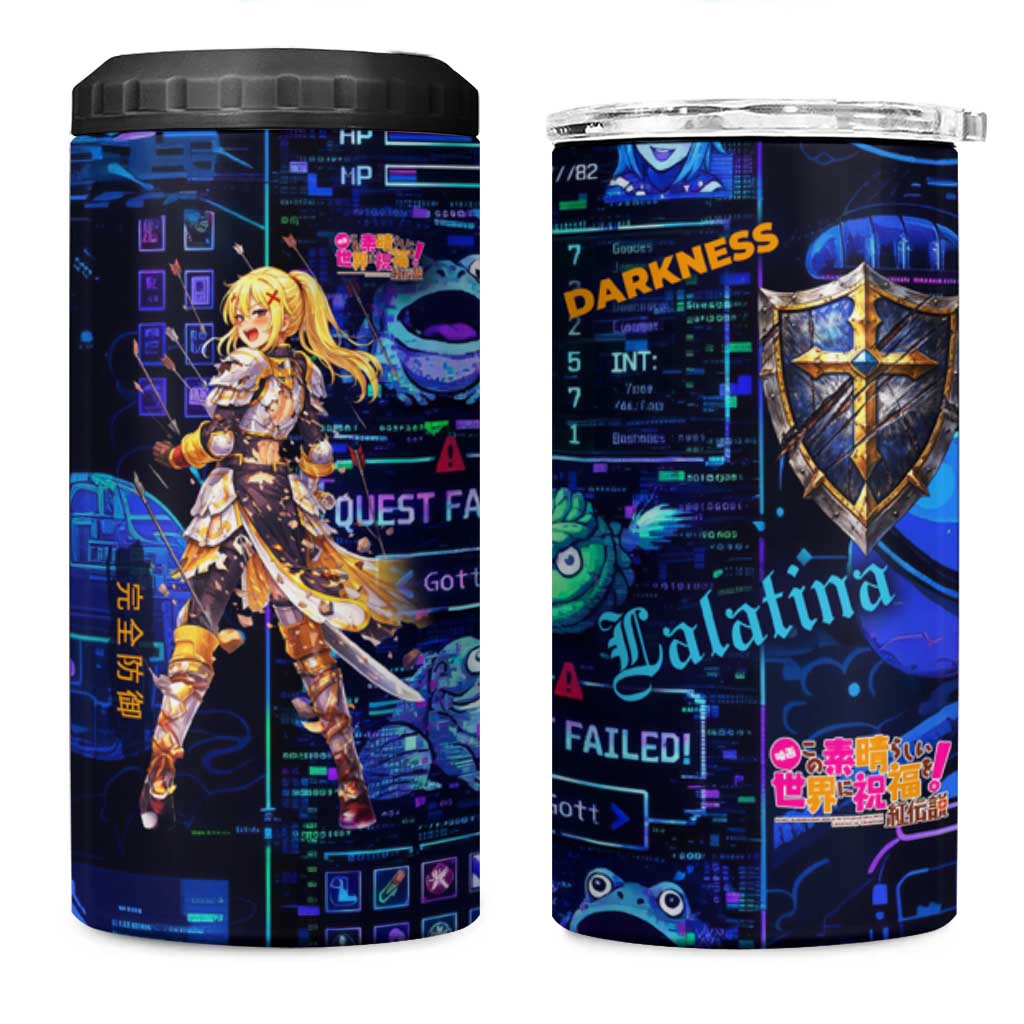 Darkness Lalatina 4 in 1 Can Cooler Tumbler Retro Anime RPG Interface Style
