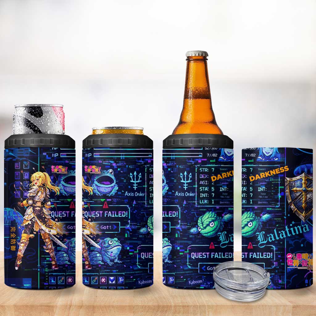 Darkness Lalatina 4 in 1 Can Cooler Tumbler Retro Anime RPG Interface Style