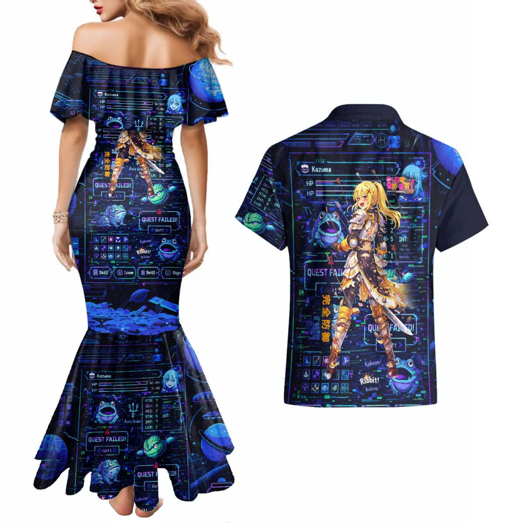 Darkness Lalatina Couples Matching Mermaid Dress and Hawaiian Shirt Retro Anime RPG Interface Style