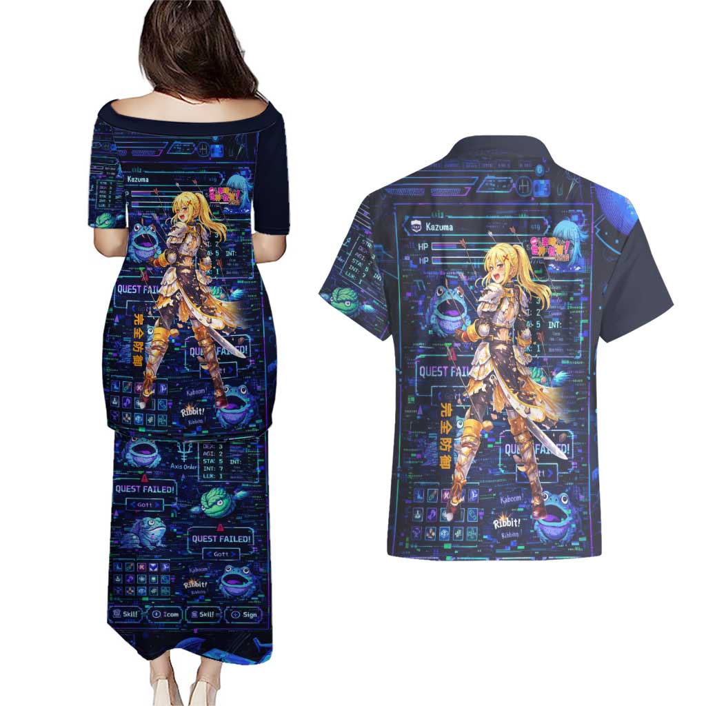 Darkness Lalatina Couples Matching Puletasi and Hawaiian Shirt Retro Anime RPG Interface Style
