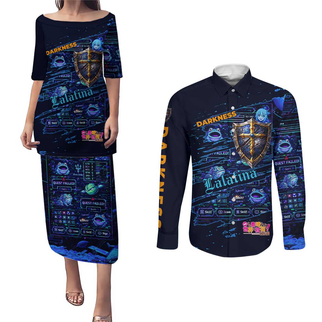 Darkness Lalatina Couples Matching Puletasi and Long Sleeve Button Shirt Retro Anime RPG Interface Style