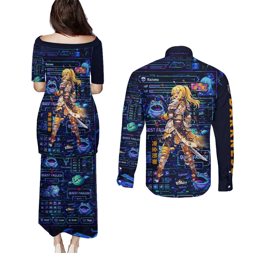 Darkness Lalatina Couples Matching Puletasi and Long Sleeve Button Shirt Retro Anime RPG Interface Style