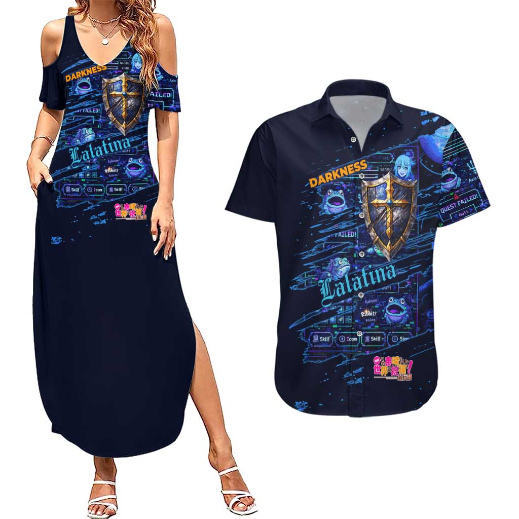 Darkness Lalatina Couples Matching Summer Maxi Dress and Hawaiian Shirt Retro Anime RPG Interface Style