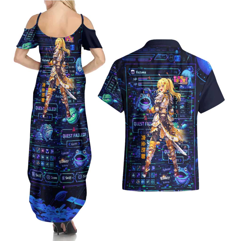 Darkness Lalatina Couples Matching Summer Maxi Dress and Hawaiian Shirt Retro Anime RPG Interface Style