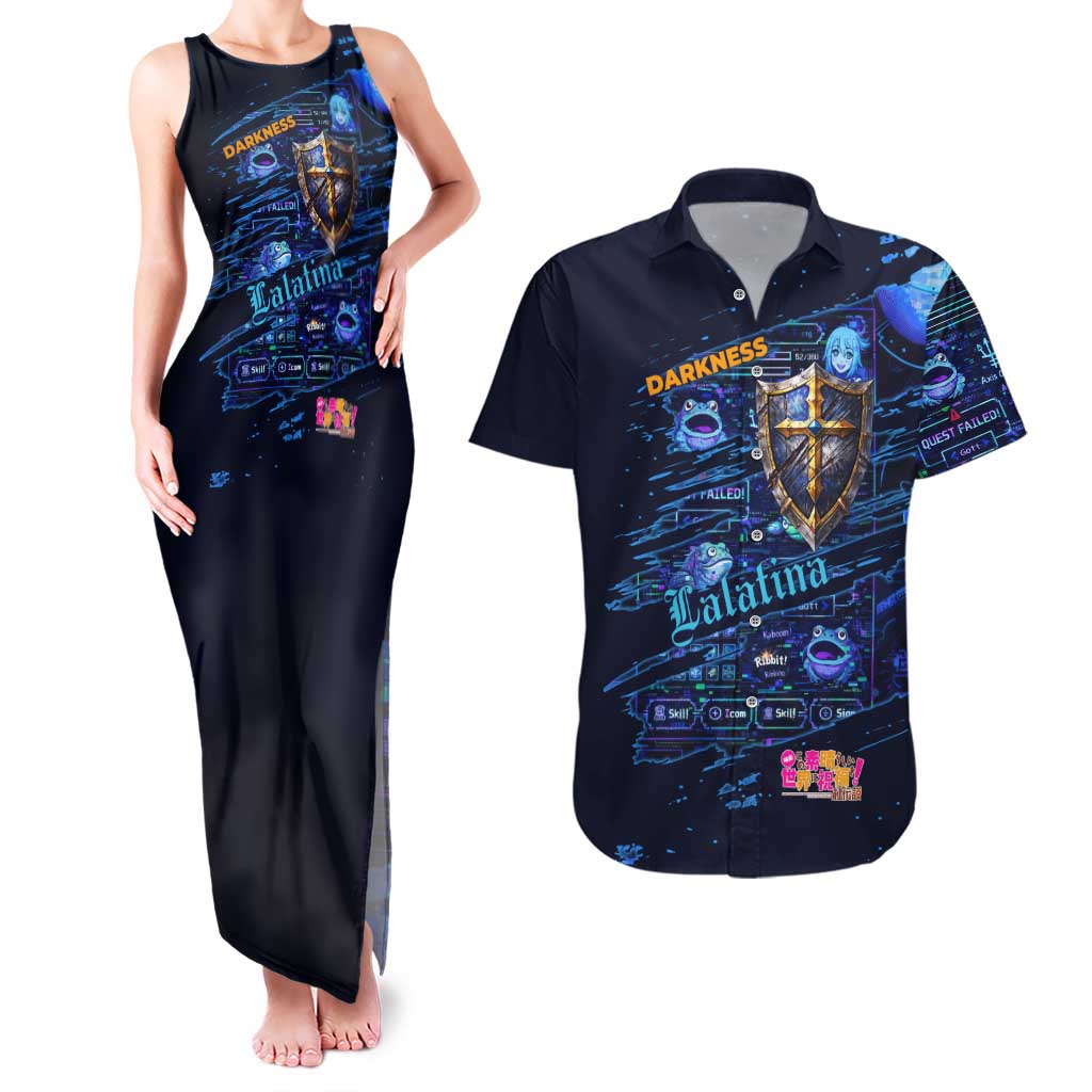 Darkness Lalatina Couples Matching Tank Maxi Dress and Hawaiian Shirt Retro Anime RPG Interface Style