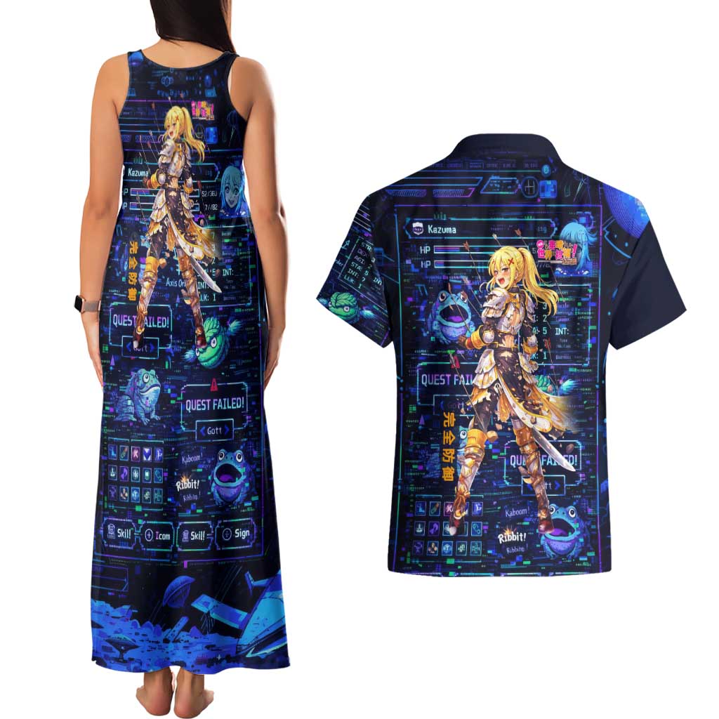 Darkness Lalatina Couples Matching Tank Maxi Dress and Hawaiian Shirt Retro Anime RPG Interface Style
