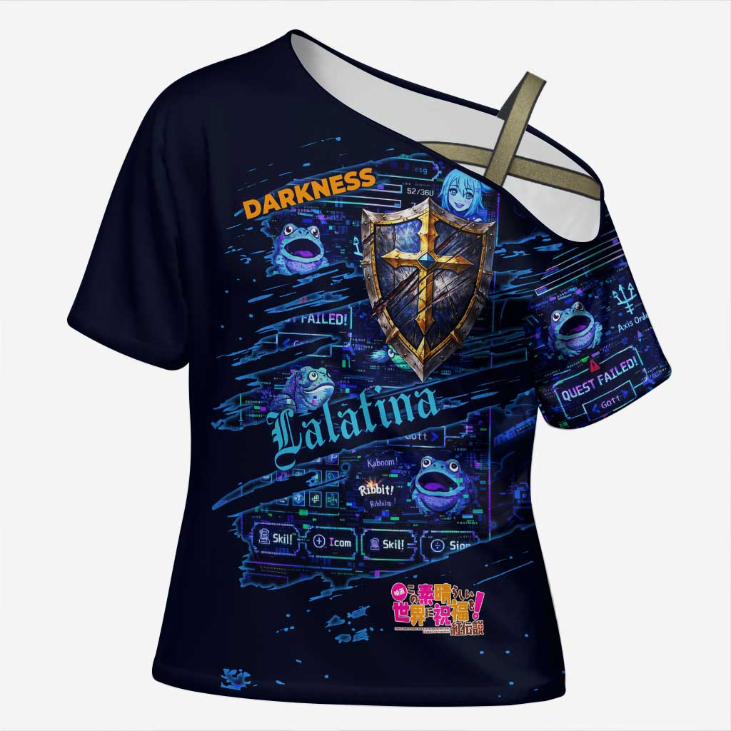 Darkness Lalatina Cross Shoulder Shirt Retro Anime RPG Interface Style