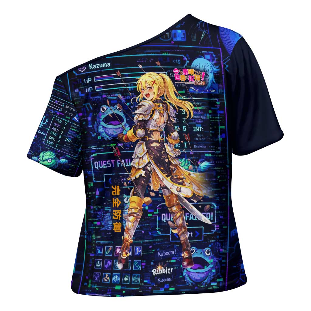 Darkness Lalatina Cross Shoulder Shirt Retro Anime RPG Interface Style