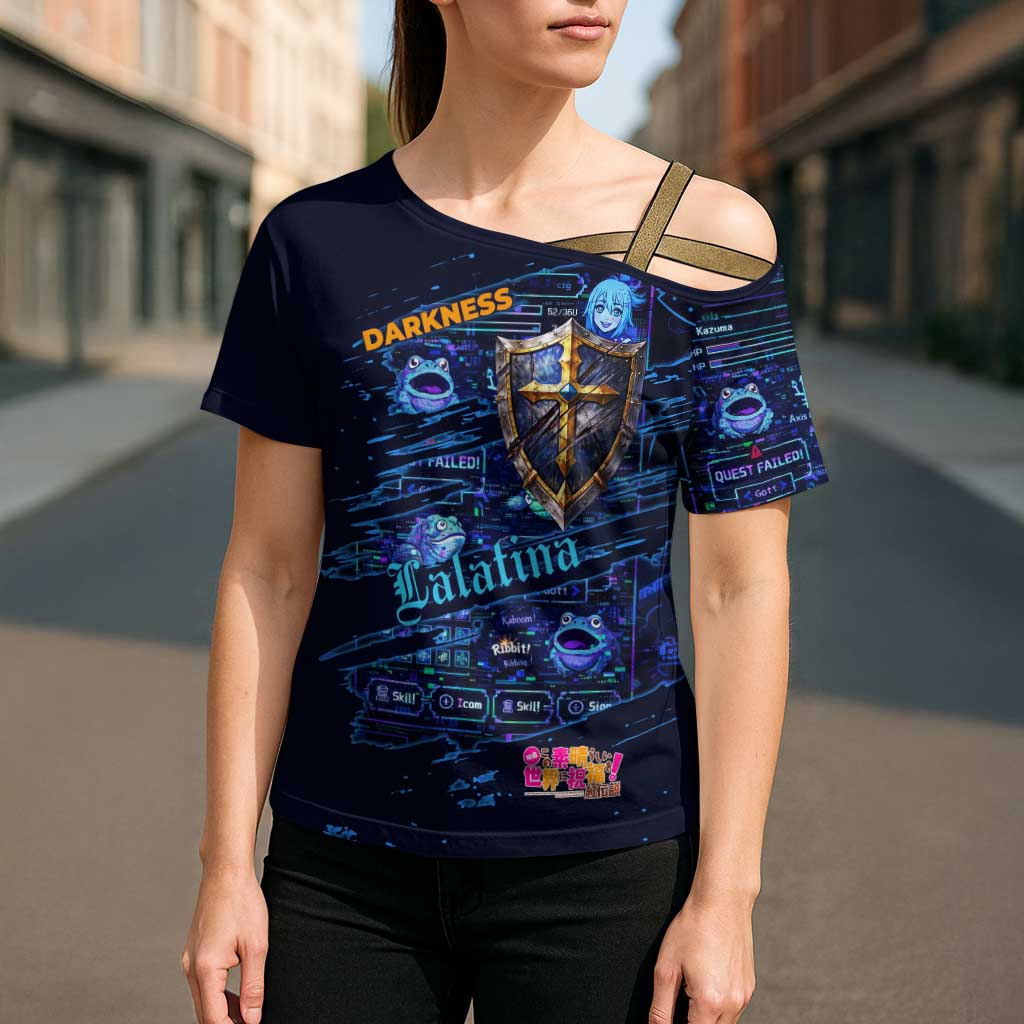 Darkness Lalatina Cross Shoulder Shirt Retro Anime RPG Interface Style