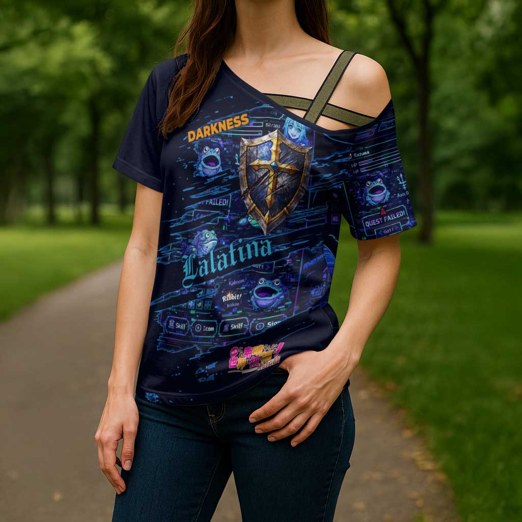 Darkness Lalatina Cross Shoulder Shirt Retro Anime RPG Interface Style