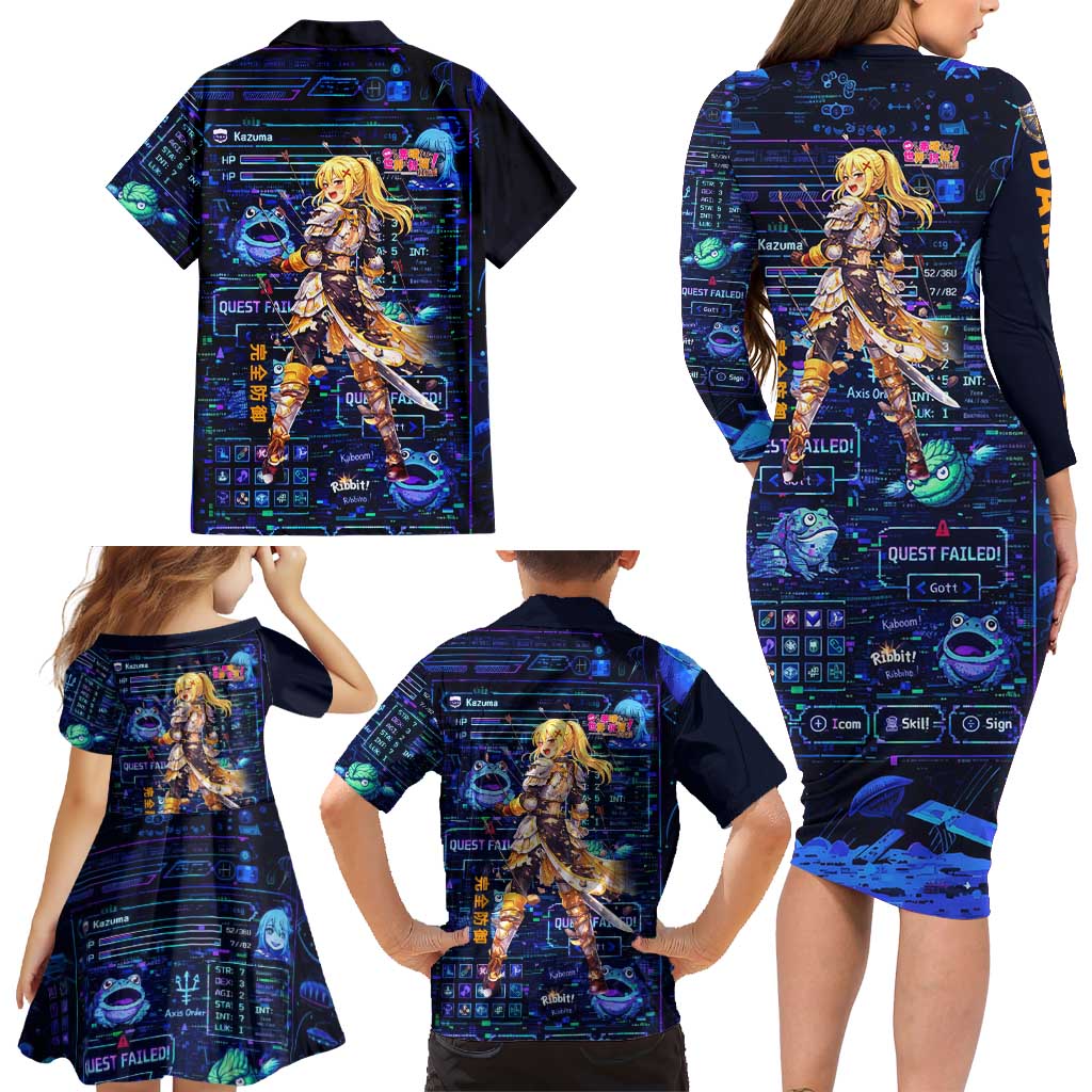 Darkness Lalatina Family Matching Long Sleeve Bodycon Dress and Hawaiian Shirt Retro Anime RPG Interface Style