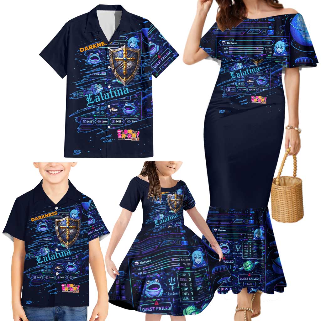 Darkness Lalatina Family Matching Mermaid Dress and Hawaiian Shirt Retro Anime RPG Interface Style