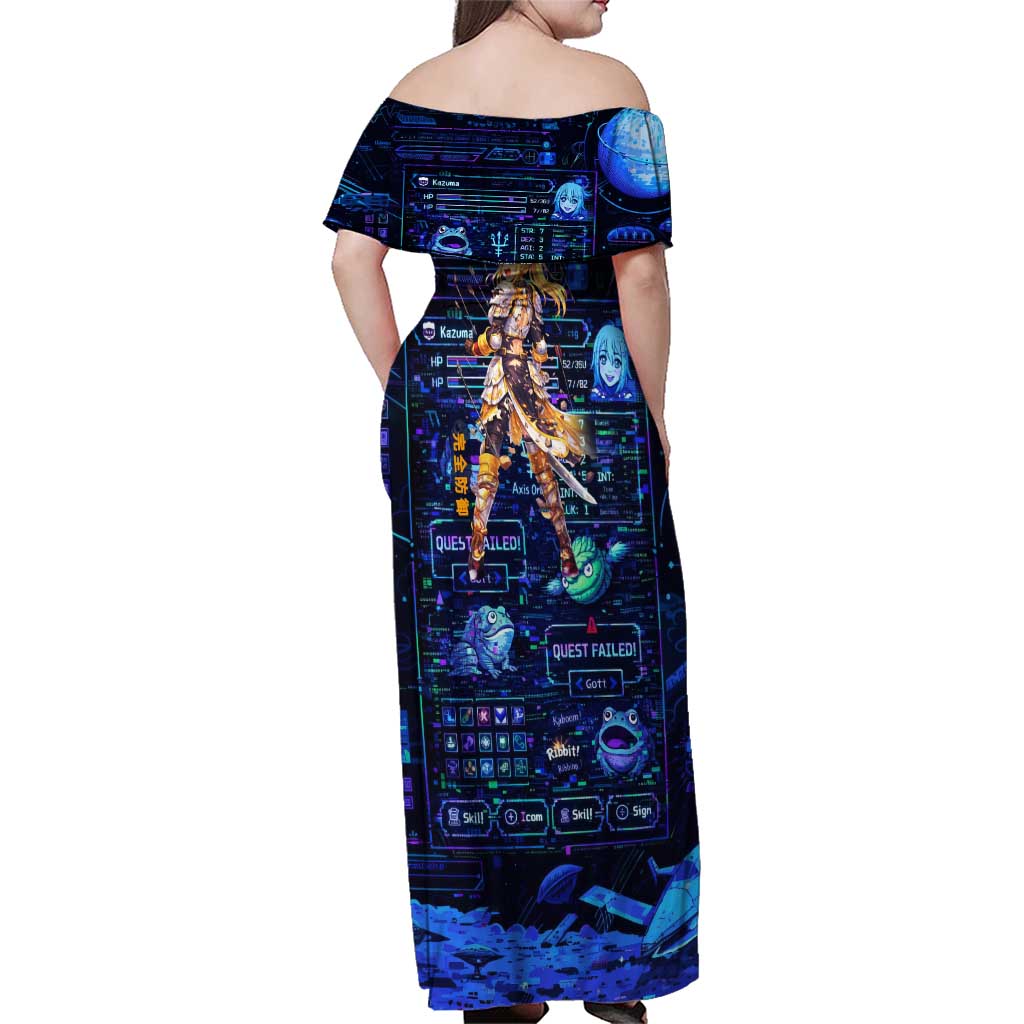 Darkness Lalatina Family Matching Off Shoulder Maxi Dress and Hawaiian Shirt Retro Anime RPG Interface Style