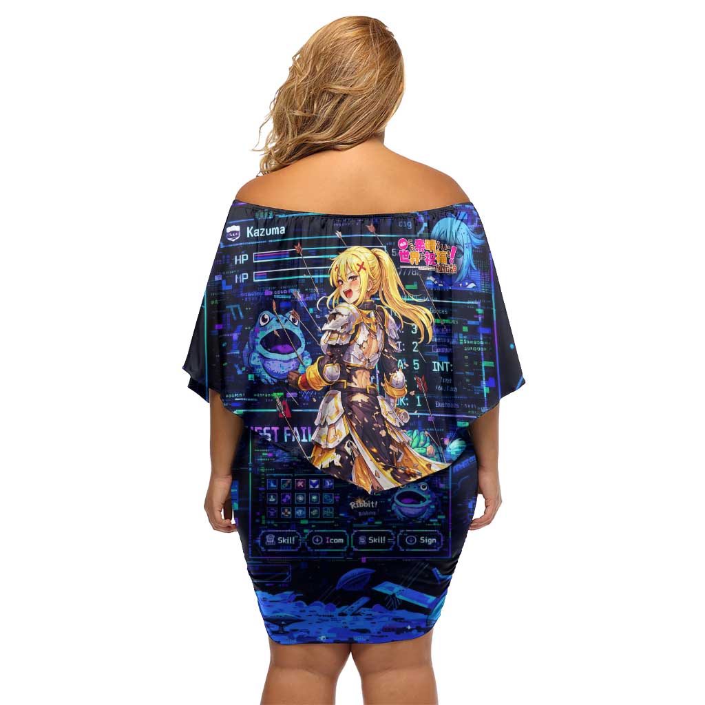 Darkness Lalatina Family Matching Off Shoulder Short Dress and Hawaiian Shirt Retro Anime RPG Interface Style