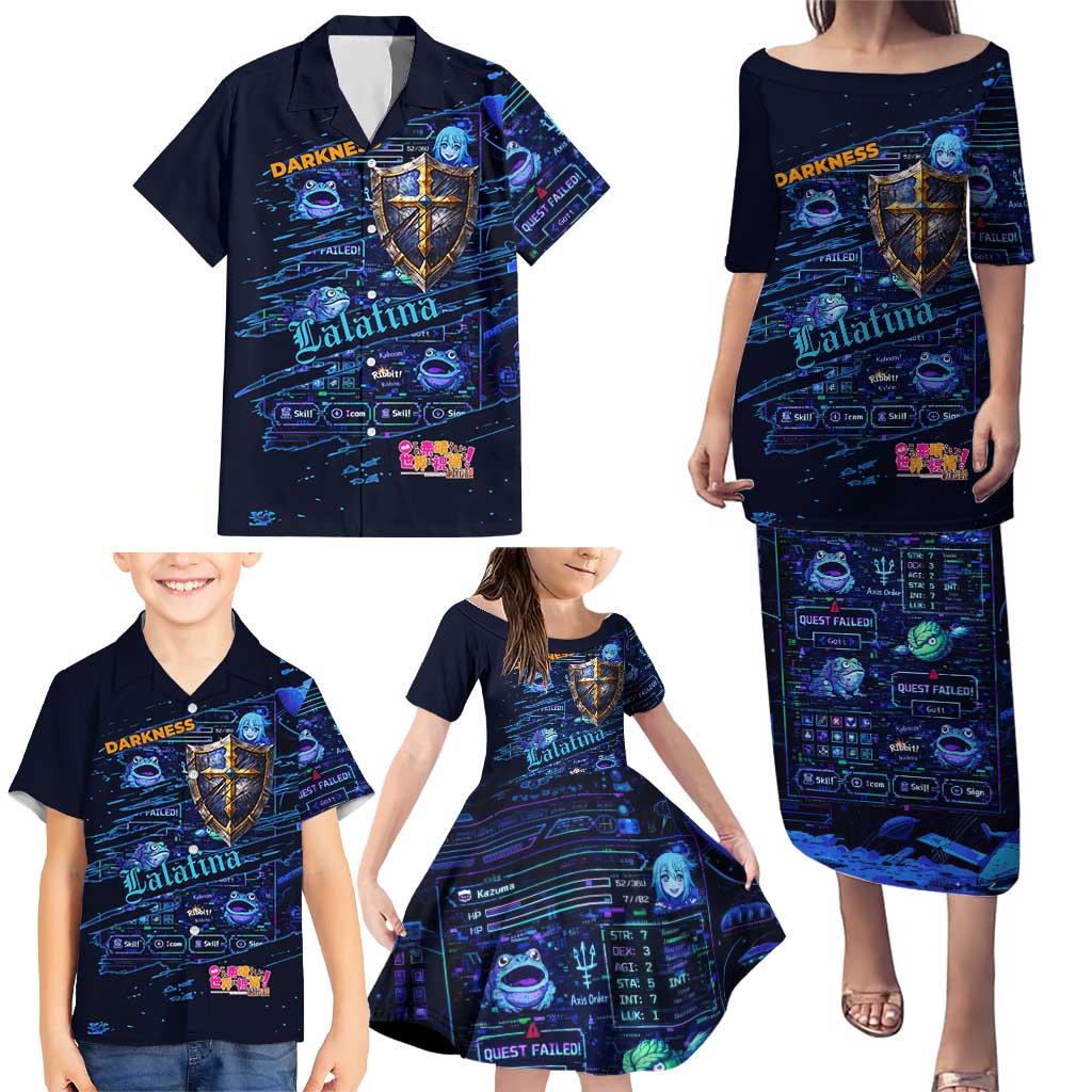 Darkness Lalatina Family Matching Puletasi and Hawaiian Shirt Retro Anime RPG Interface Style