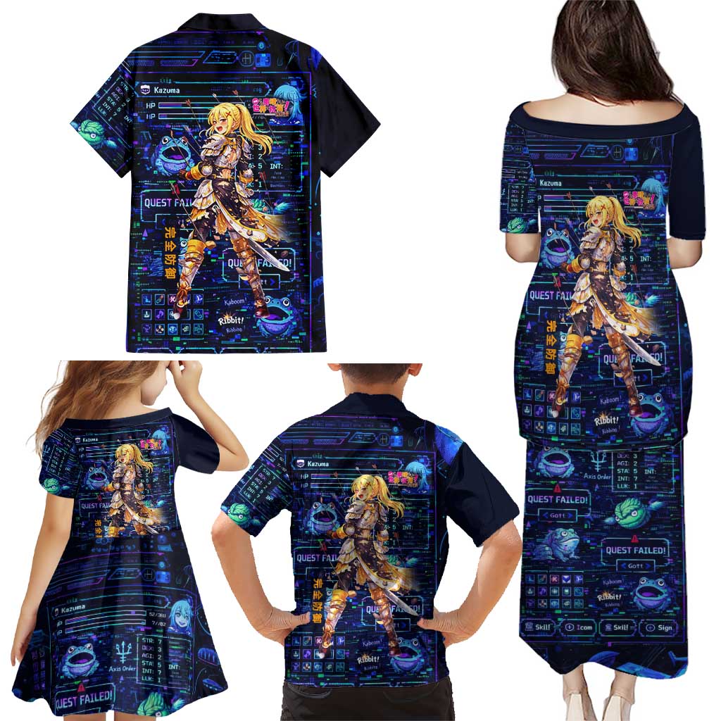 Darkness Lalatina Family Matching Puletasi and Hawaiian Shirt Retro Anime RPG Interface Style