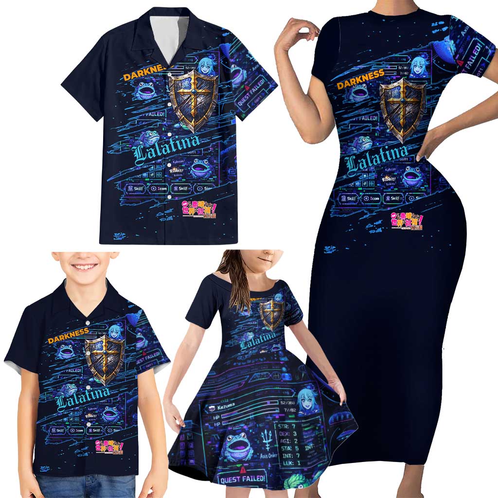 Darkness Lalatina Family Matching Short Sleeve Bodycon Dress and Hawaiian Shirt Retro Anime RPG Interface Style