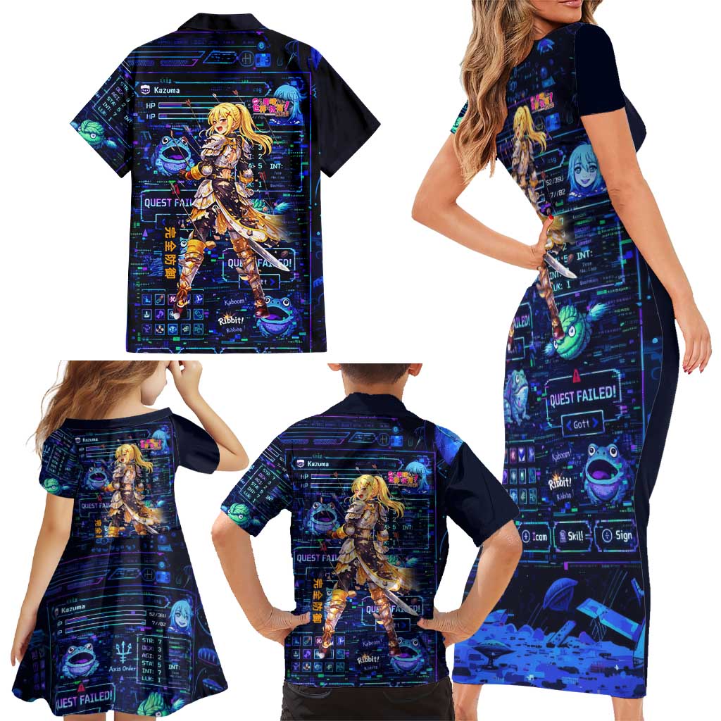 Darkness Lalatina Family Matching Short Sleeve Bodycon Dress and Hawaiian Shirt Retro Anime RPG Interface Style