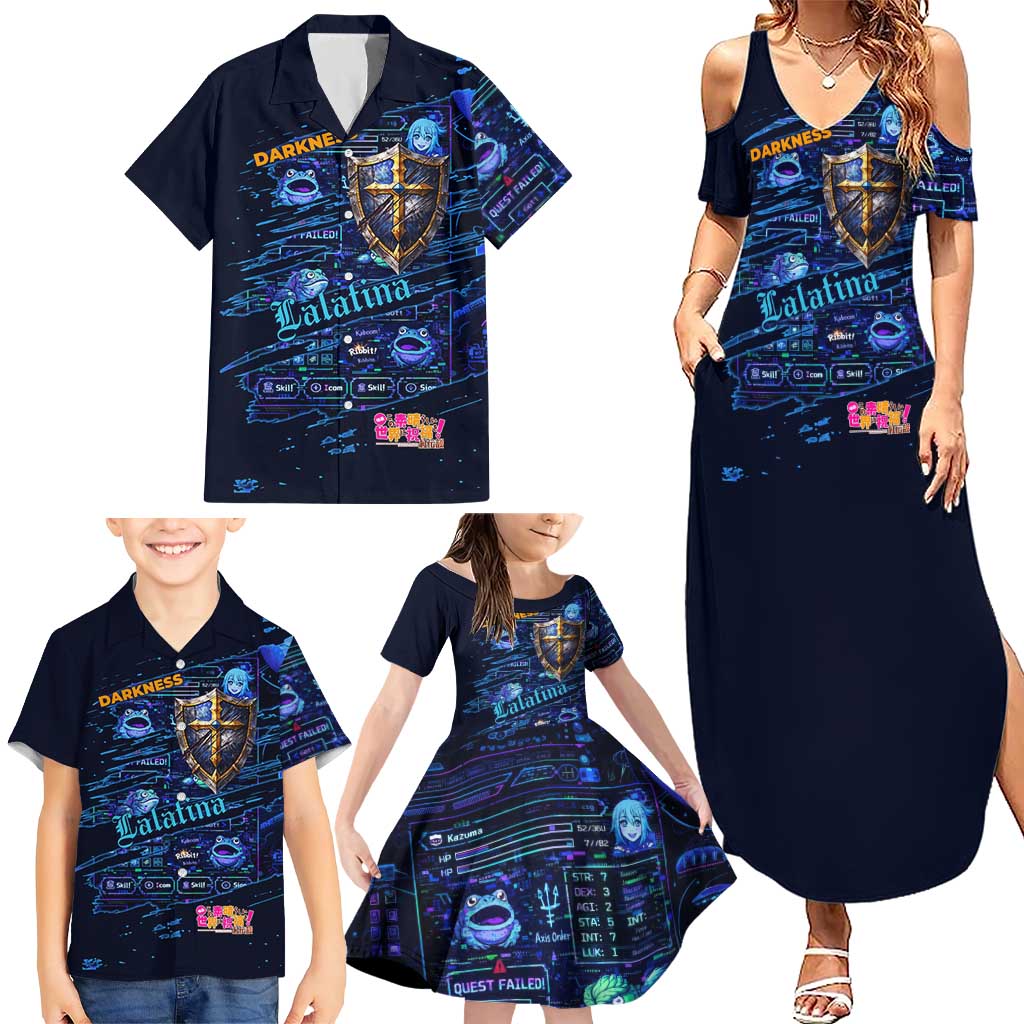 Darkness Lalatina Family Matching Summer Maxi Dress and Hawaiian Shirt Retro Anime RPG Interface Style