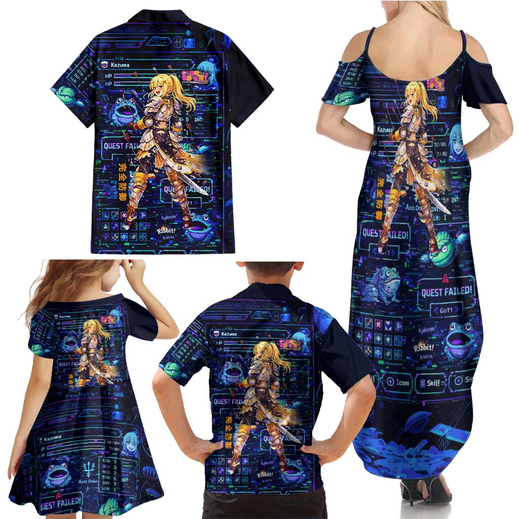 Darkness Lalatina Family Matching Summer Maxi Dress and Hawaiian Shirt Retro Anime RPG Interface Style