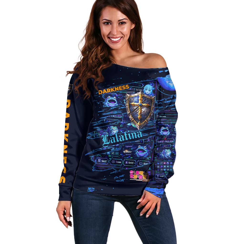 Darkness Lalatina Off Shoulder Sweater Retro Anime RPG Interface Style