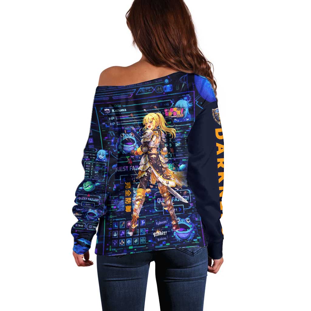 Darkness Lalatina Off Shoulder Sweater Retro Anime RPG Interface Style