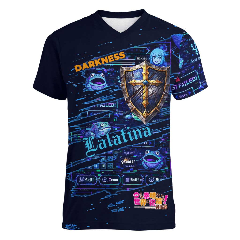 Darkness Lalatina Women V-Neck T-Shirt Retro Anime RPG Interface Style