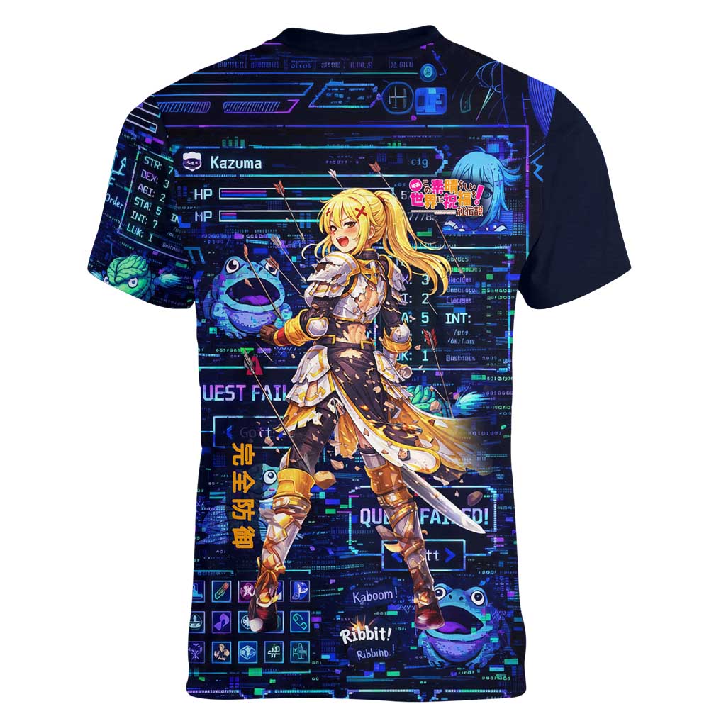 Darkness Lalatina Women V-Neck T-Shirt Retro Anime RPG Interface Style