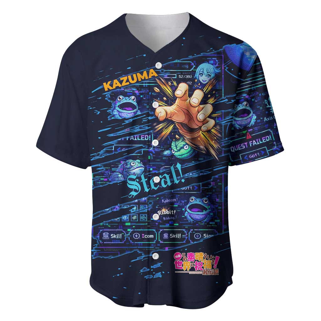 Kazuma Steal Skill Baseball Jersey Retro Anime RPG Interface Style