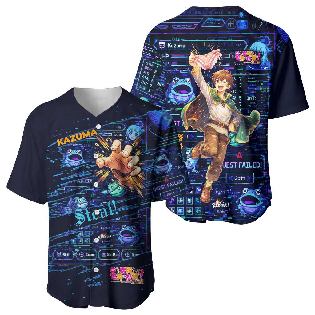 Kazuma Steal Skill Baseball Jersey Retro Anime RPG Interface Style