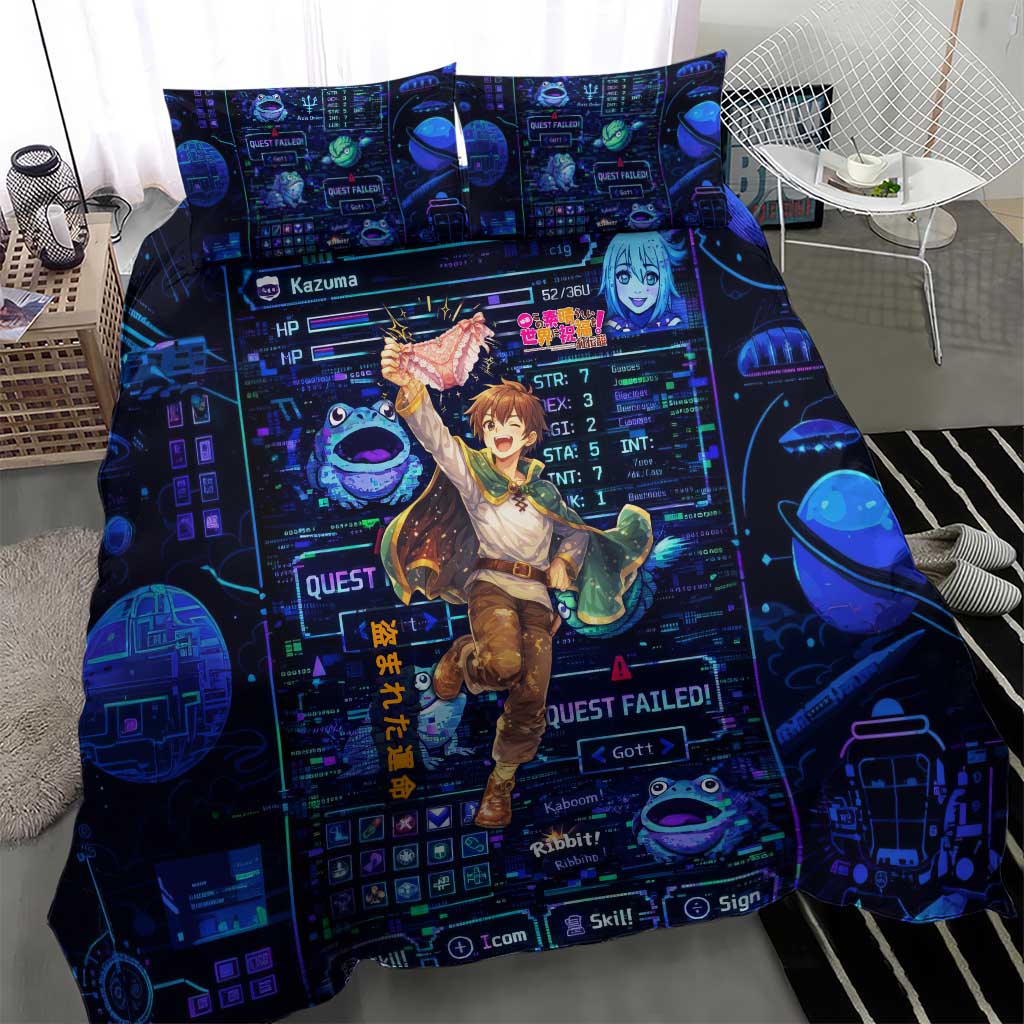 Kazuma Steal Skill Bedding Set Retro Anime RPG Interface Style