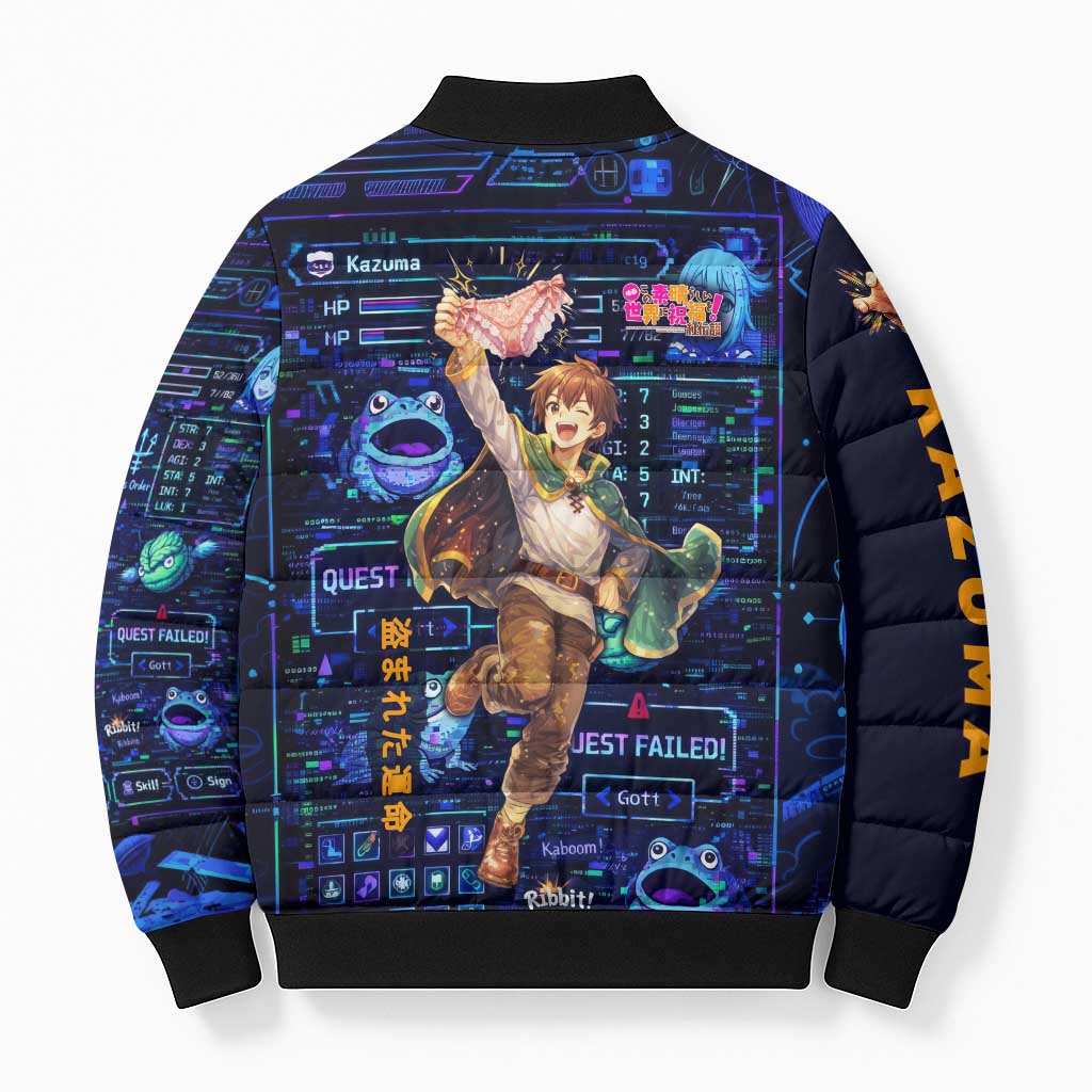 Kazuma Steal Skill Bomber Puffer Jacket Retro Anime RPG Interface Style