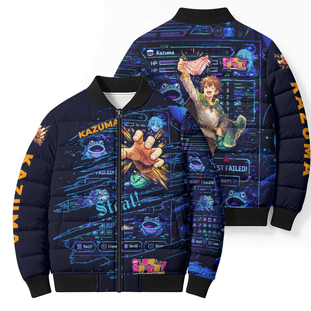 Kazuma Steal Skill Bomber Puffer Jacket Retro Anime RPG Interface Style