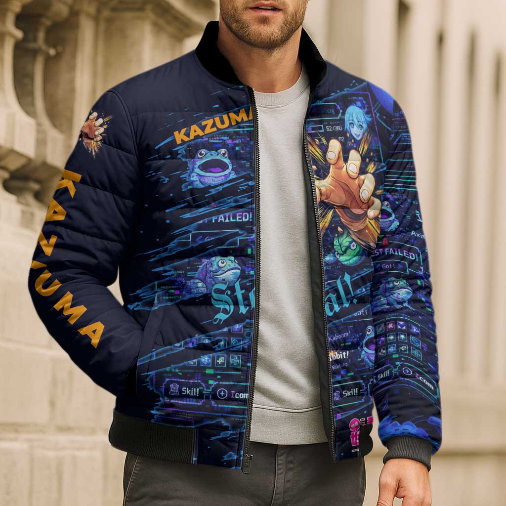 Kazuma Steal Skill Bomber Puffer Jacket Retro Anime RPG Interface Style
