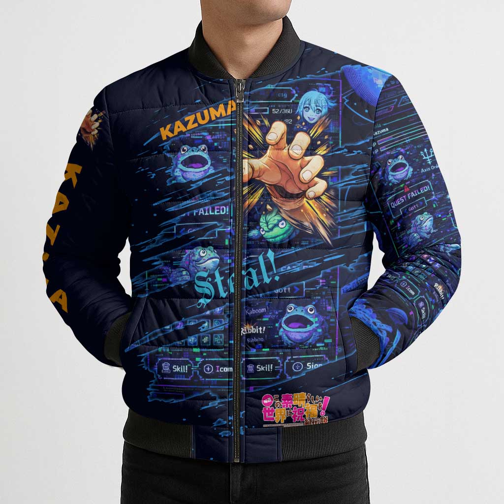 Kazuma Steal Skill Bomber Puffer Jacket Retro Anime RPG Interface Style