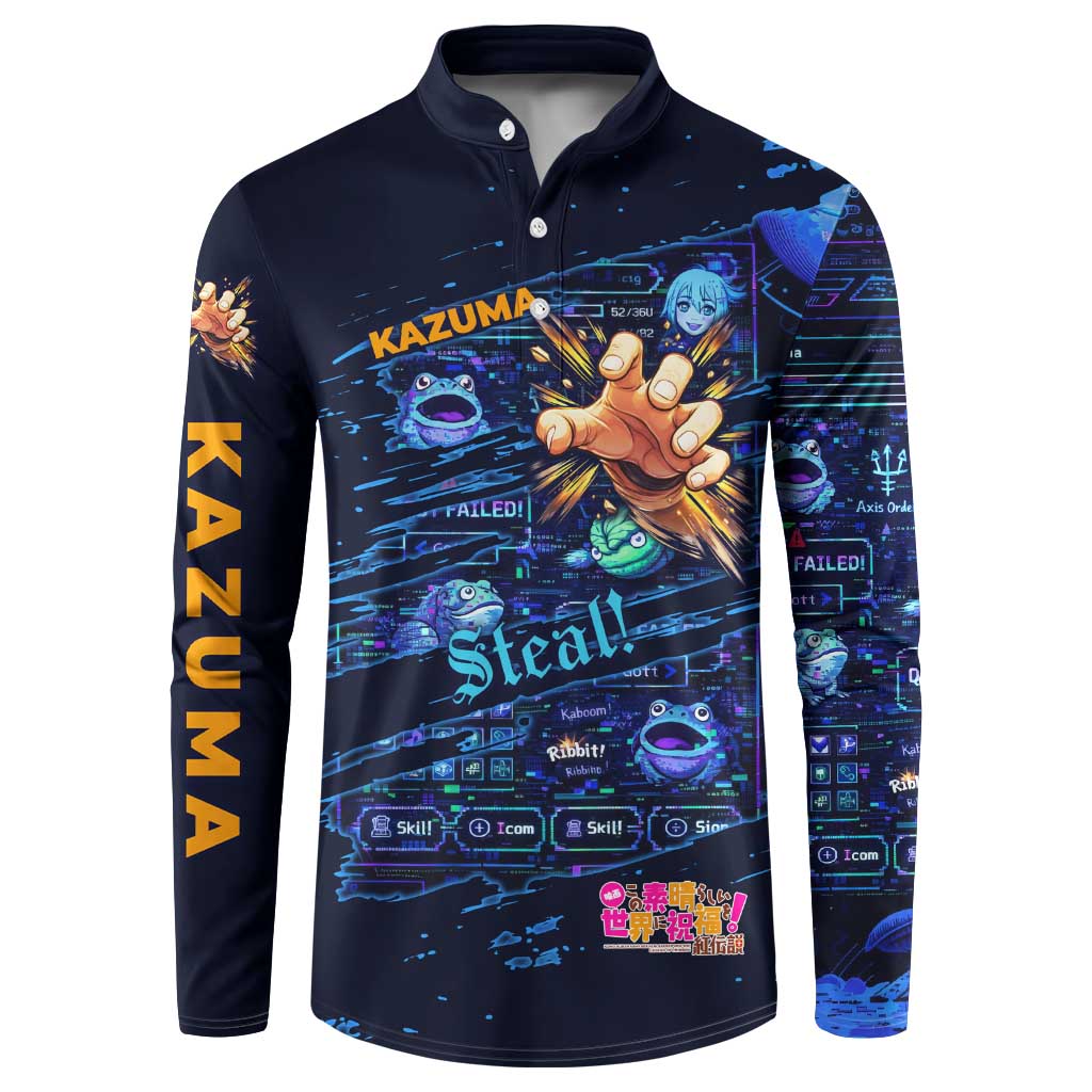 Kazuma Steal Skill Button Sweatshirt Retro Anime RPG Interface Style